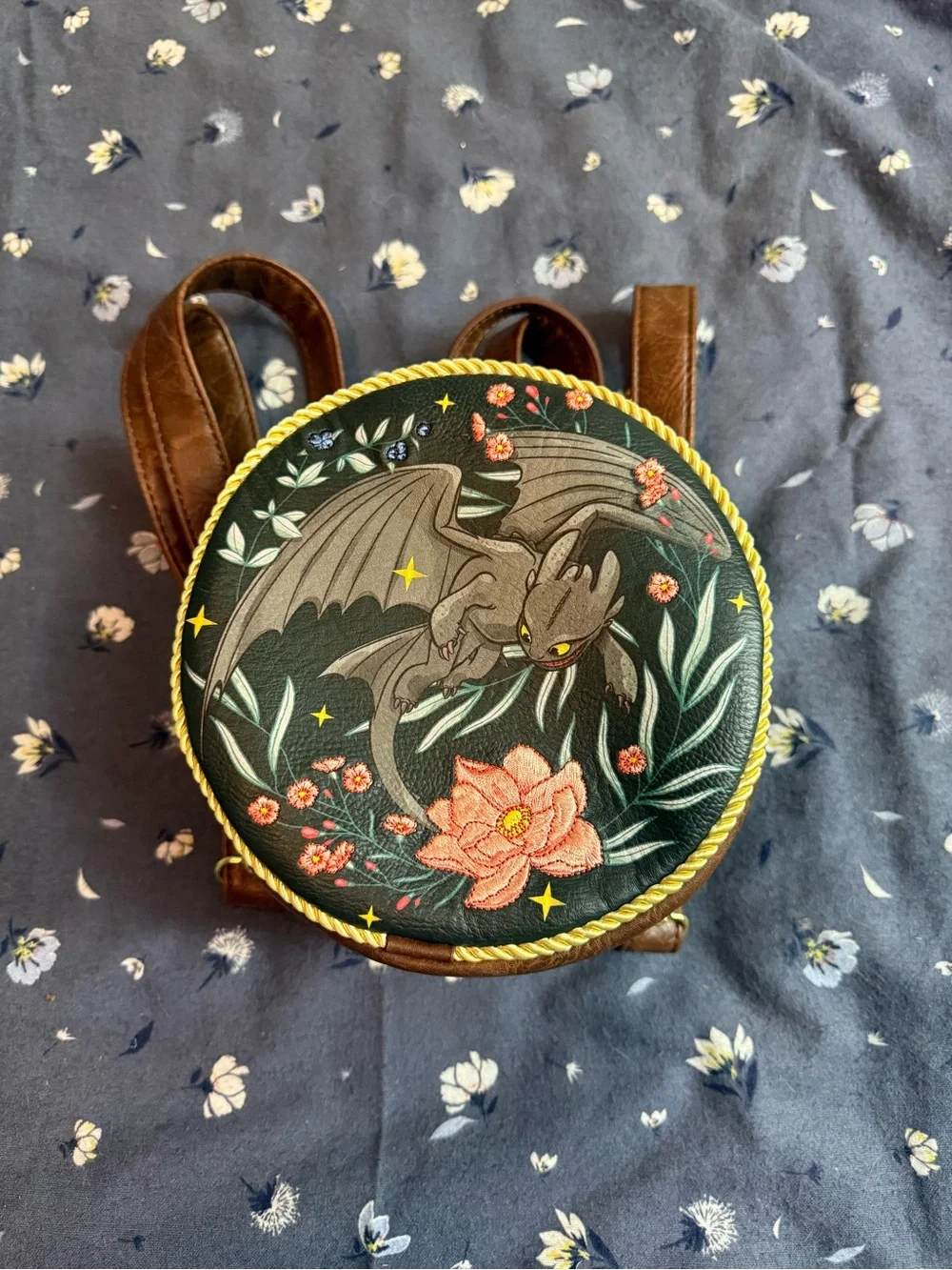 Disney Round Dragon Floral Backpack - Brown, Green, Coral